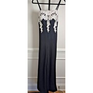 Haute Monde Women's‎ Small Black Spaghetti Straps Sweetheart Lace Front Jumpsuit